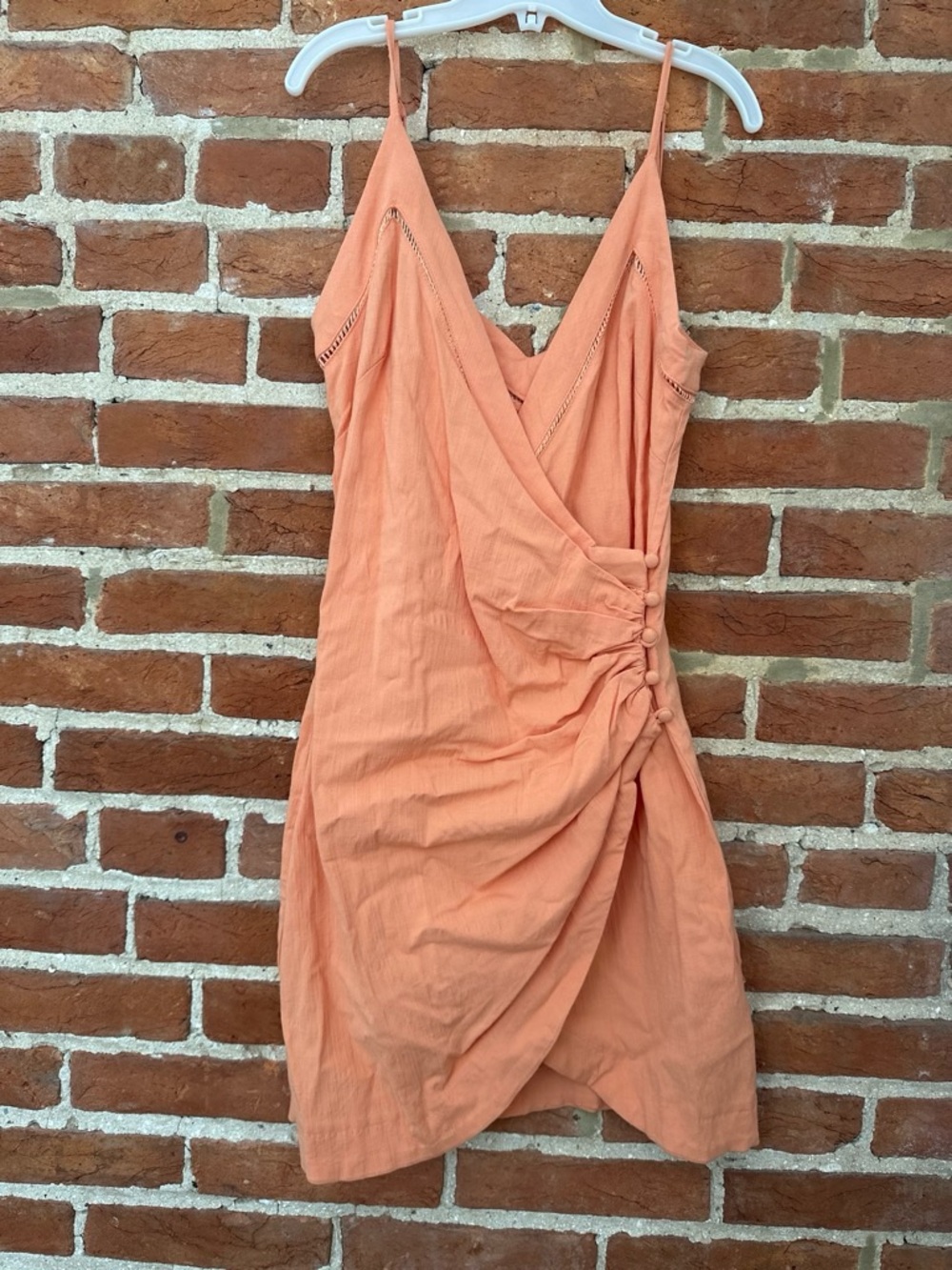 Anthropologie Peach Wrap Mini Dress with Side Button Detail